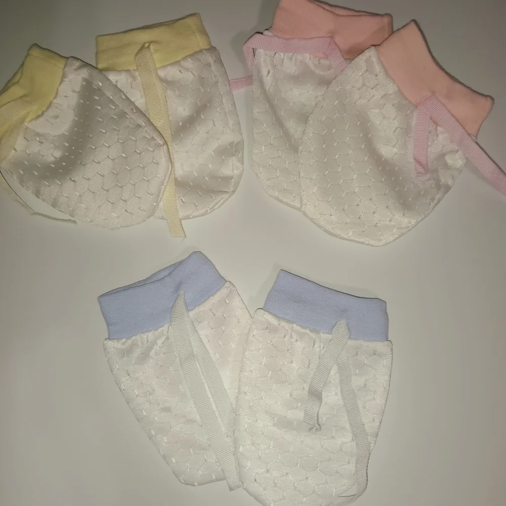 Baby Mittens and Bow Clip Set - Pastel White Mittens with Multi-Colored Bows